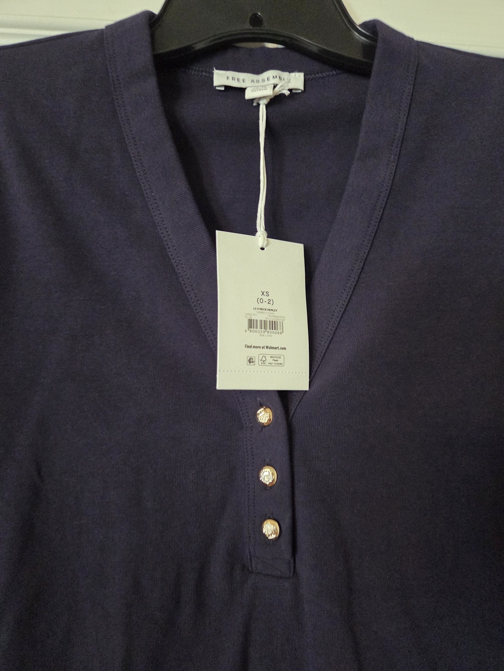 Free Assembly Long-Sleeve Henley Top - Navy - Picture 3 of 9